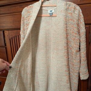 Old Navy Women's Speckled Cream and Orange Cardigan